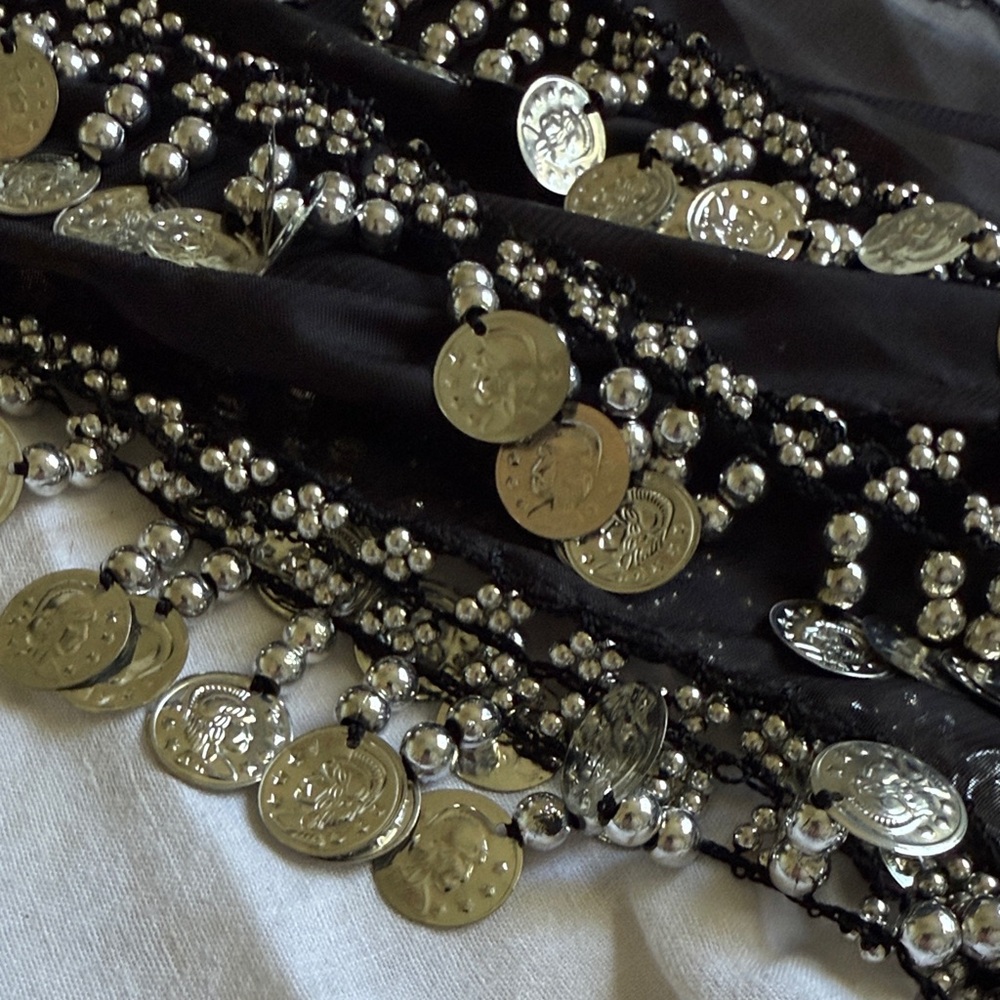 Black and Silver Coin Embellished Belt/Scarf/Belly Dance/Gypsy/Boho/halloween